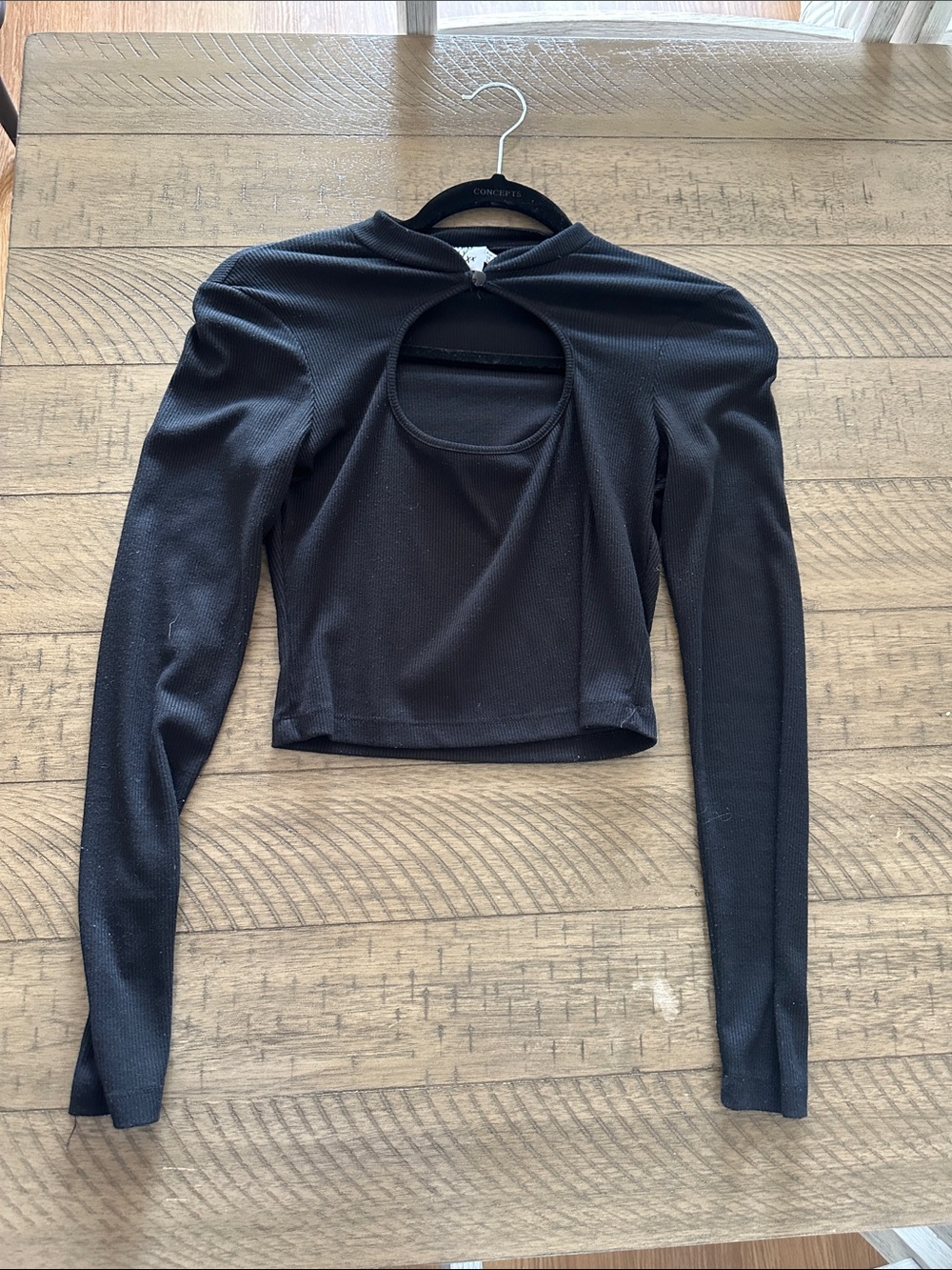 Princess Polly Black Long Sleeve Crop Top with Circular Back Cutout